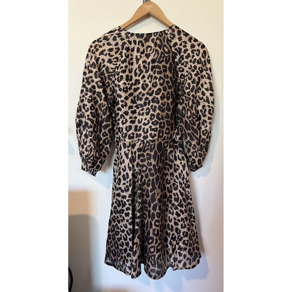 All Saints Ilora Leppo Leopard Print Silk Linen Blend 3/4 Sleeve Mini Dr… - Picture 8 of 11